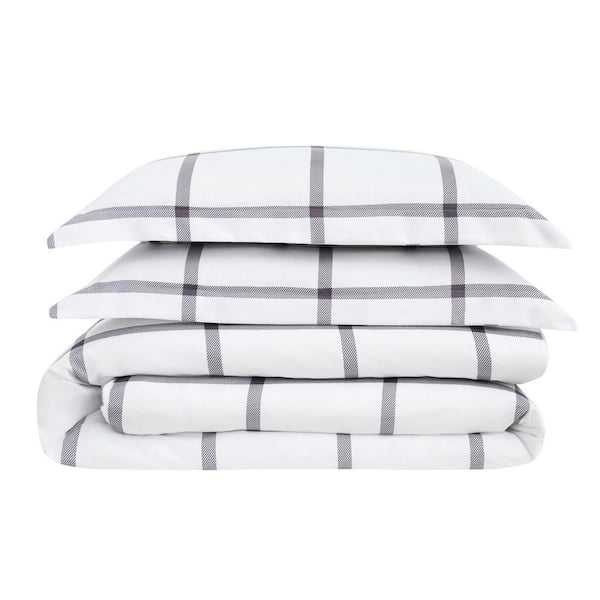 Printed Windowpane Microfiber Duvet Set