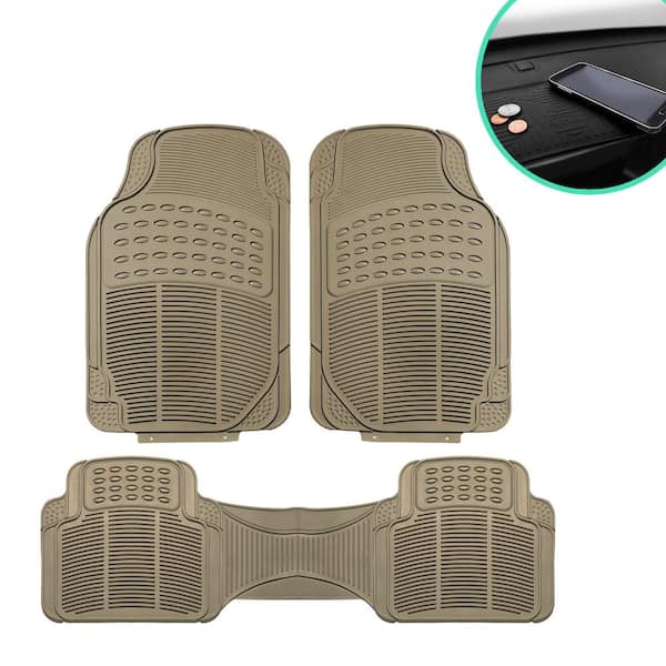FH Group Beige 3-Piece Heavy-Duty High Quality Vinyl Car Floor Mats - Universal Fit for Cars, SUVs, Vans and Trucks - Full Set