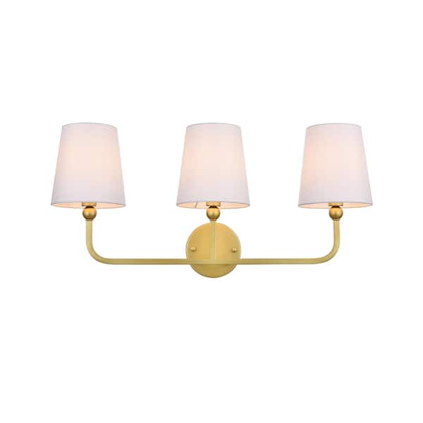 Unbranded Simply Living 26 in. 3-Light Modern Brass Vanity Light with White drum Shade
