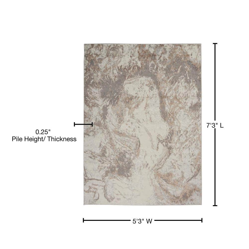 Elation Ivory Gray Abstract Rectangular Area Rug 5'3" x 7'3"