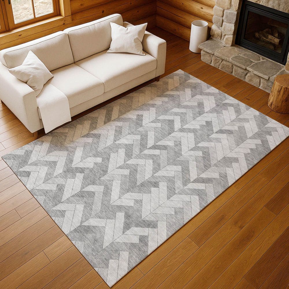 Chantille Machine Washable Indoor/Outdoor Abstract ACN2297 Silver 3 ft. x 5 ft. Area Rug price history on PriceWatchPro