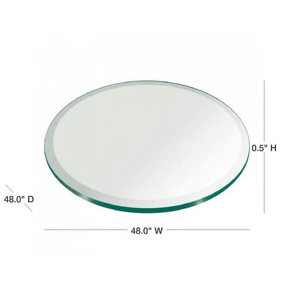 Fab Glasirror 48 In Clear Round Glass Table Top 1 2 Thickness Tempered Beveled Edge Polished 48rt12thbean The Home Depot Clear Round Glass Table Top, Round Glass Table Top 48