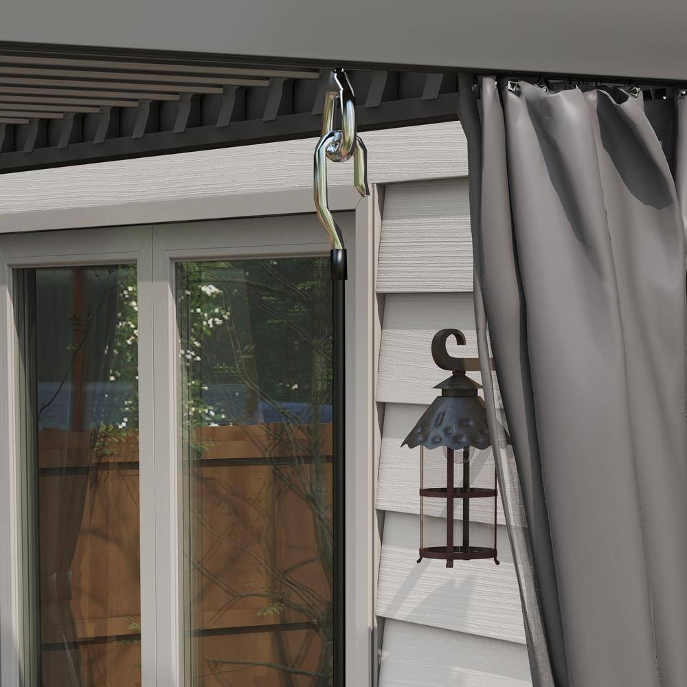 Dark Gray Aluminum Pergola with Adjustable Louvered Roof and Curtains