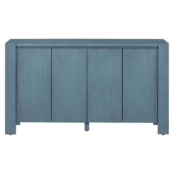 59 in. W x 15.9 in. D x 34.1 in. H Navy Blue Linen Cabinet with 4 Doors, Distressed Finish and Adjustable Shelves