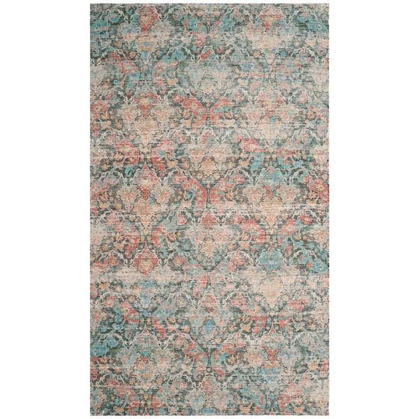 Saffron Coral/Aqua 5 ft. x 8 ft. Floral Area Rug