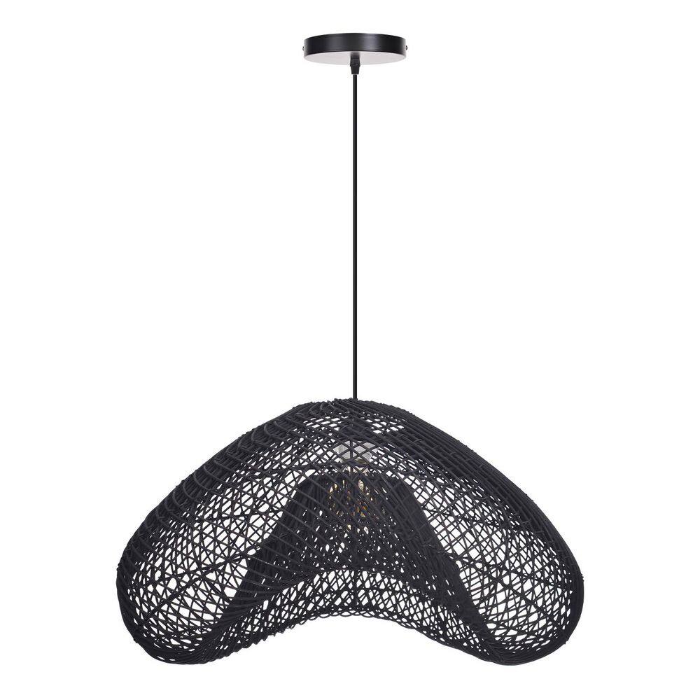 1-Light Black Hand-Woven Rattan Pendant Light with Dome Shape, No Bulbs Included 16 in. price history on PriceWatchPro