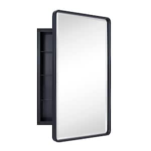 16.5 in. W x 27.5 in. H Rounded Rectangular Metal Framed Recessed Medicine Cabinets with Mirror in Matt Black