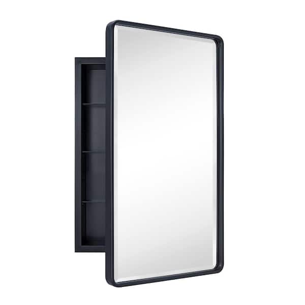 TEHOME 16.5 in. W x 27.5 in. H Rounded Rectangular Metal Framed Recessed Medicine Cabinets with Mirror in Matt Black