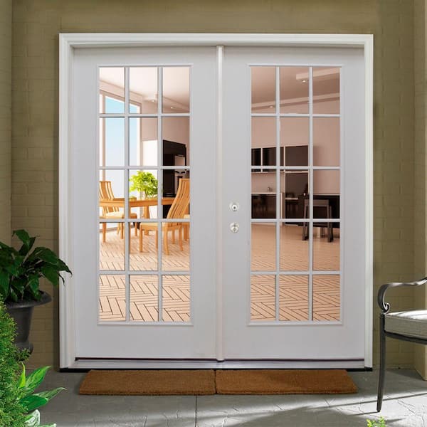 JELD-WEN 72-in x 80-in Low-e External Grilles Primed Steel French  Right-Hand Outswing Double Patio Door