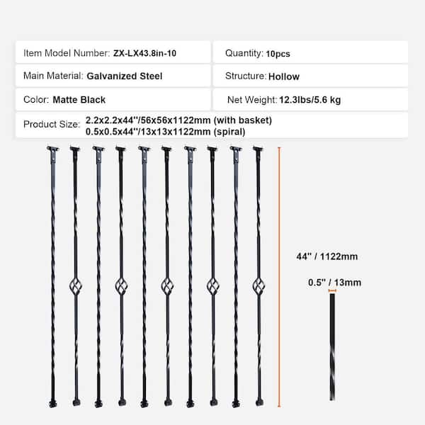 サイズ54 SKYSHALO Staircase Metal Balusters, 44 in. x 1/2 in