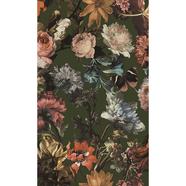 Walls Republic Greyed Olive Green Paradise Flowers Print Non Woven Non-Pasted Textured Wallpaper 57 sq. ft.
