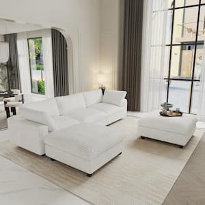 118.11 in. W Square Arm Soft Faux Rabbit Fur Velvet Modular Sectional Sofa with 2-Ottomans in Beige