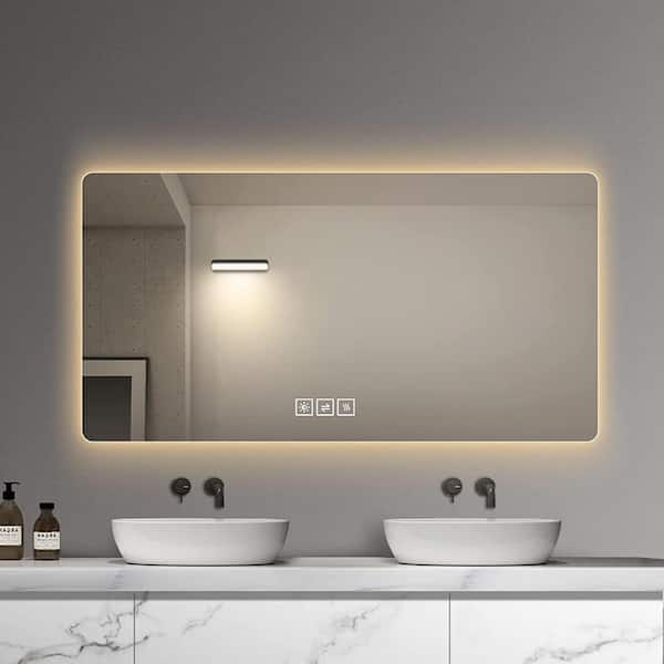 Zeus & Ruta 47 in. W x 23.6 in. H Large Rectangular Frameless LED Light Anti-Fog Wall Bathroom Vanity Mirror in Silver