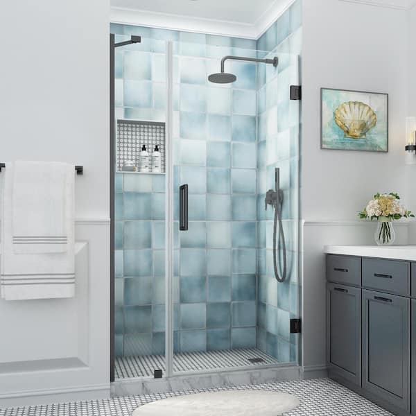 Aston Belmore XL 47.25 - 48.25 in. W x 80 in. H Frameless Hinged Shower Door with Clear StarCast Glass in Matte Black
