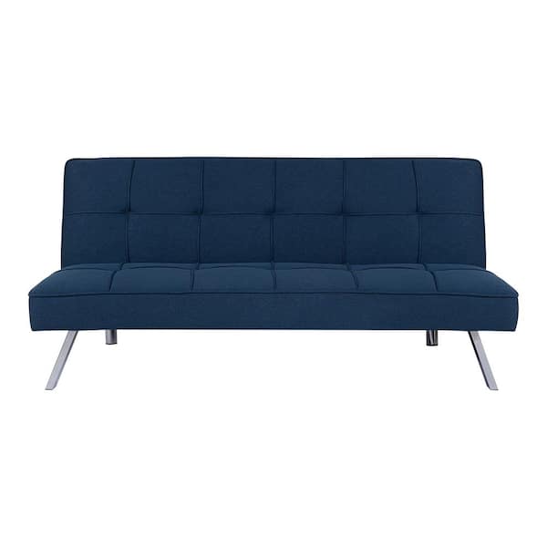 HOMESTOCK Blue Modern Futon Sofa Bed Convertible Futon with Linen