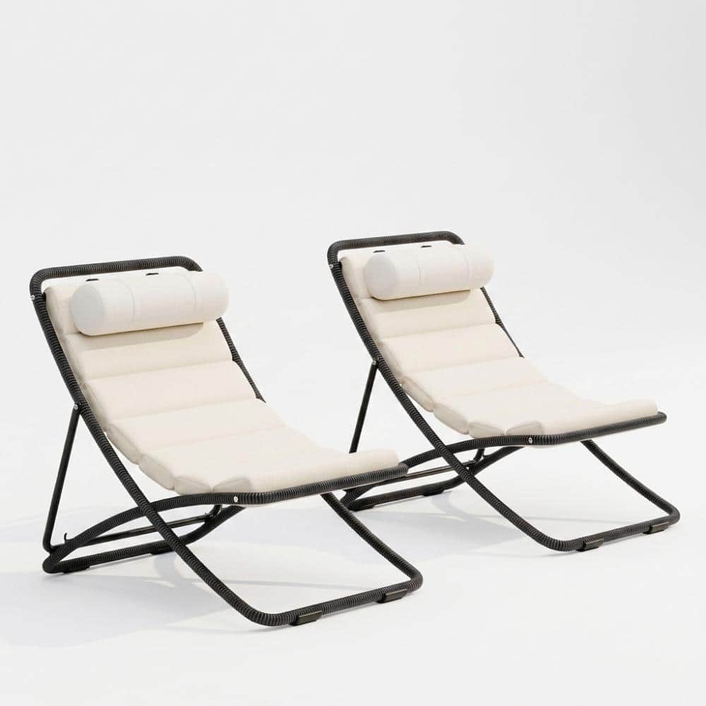 34.8 in 2-Pieces Black Steel Outdoor  Lounge Chair with Beige Cushion for  Patio price history on PriceWatchPro