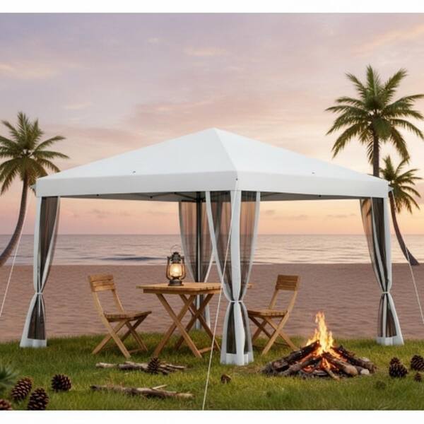 117 x 117 x 104 in. Cream White Pop Up Canopy Tent with Sidewalls