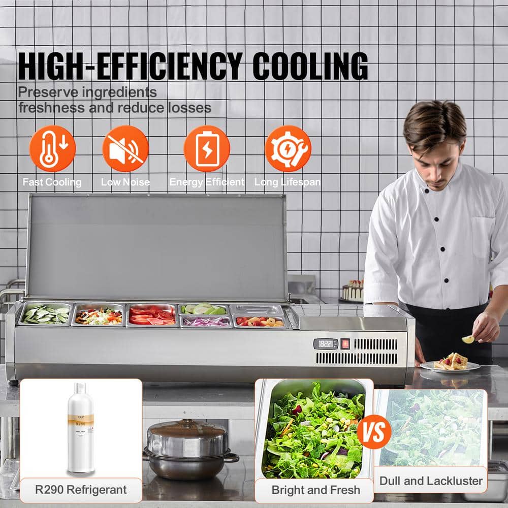 51'' Stainless Steel Refrigerated Condiment Prep Station with Glass Guard