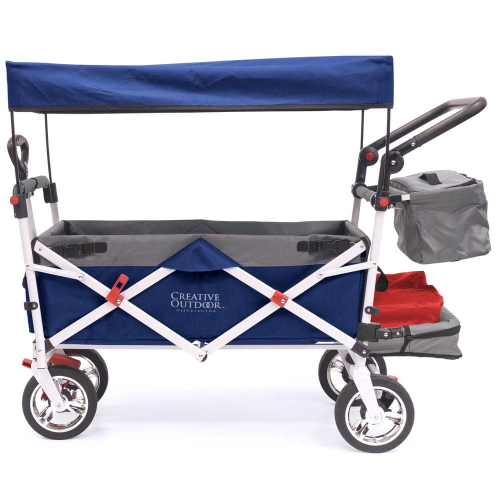 3.4 cu.ft. Metal Folding Garden Cart Silver Series in Navy