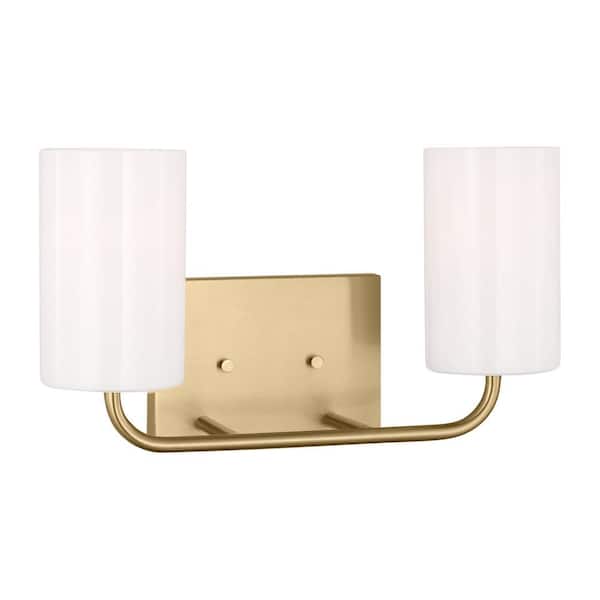 Generation Lighting Rhett 15 in. 2-Light Satin Bronze Medium Vanity Light with Clear/White Glass Shades