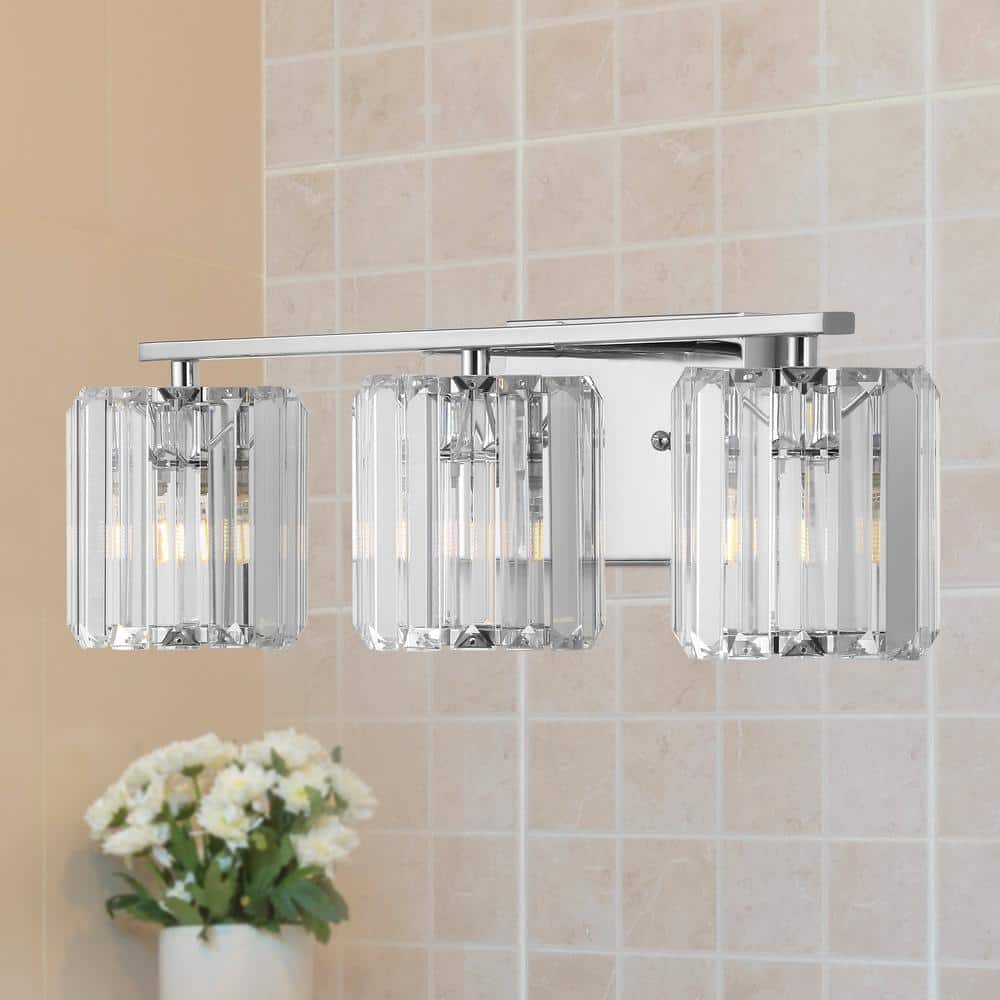23" Chrome Crystal Cut Embellished Bath Vanity Light
