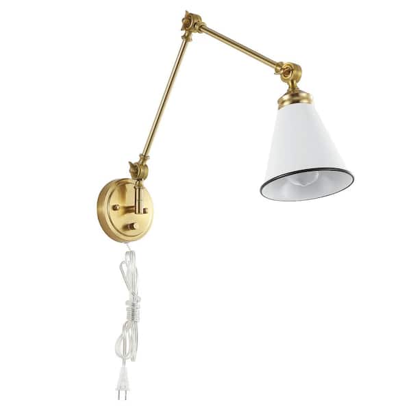 MLiAN Gold and White Vintage Adjustable Swing Arm Wall Lamp Foldable Wall Light