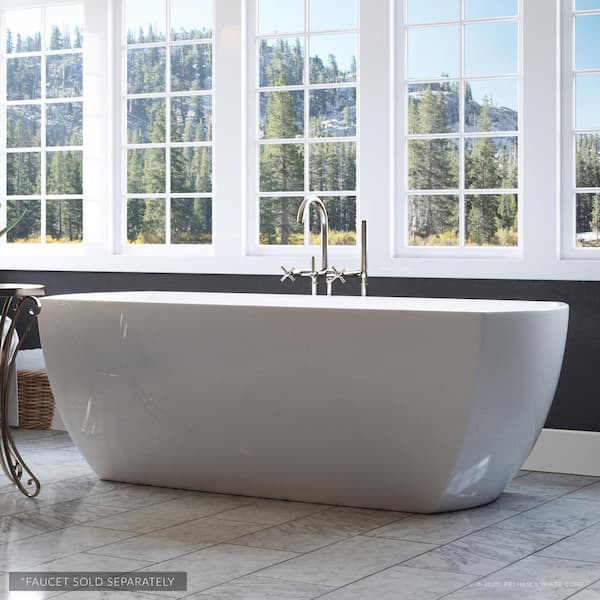 PELHAM & WHITE W-I-D-E Series Bloomfield 67 in. Acrylic Freestanding Tub in White, Drain in White