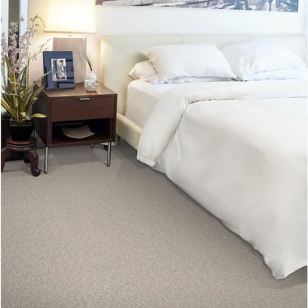 Tidal Tweed Natural Beige 13.2 ft. 39.23 oz. Wool Loop Installed Carpet