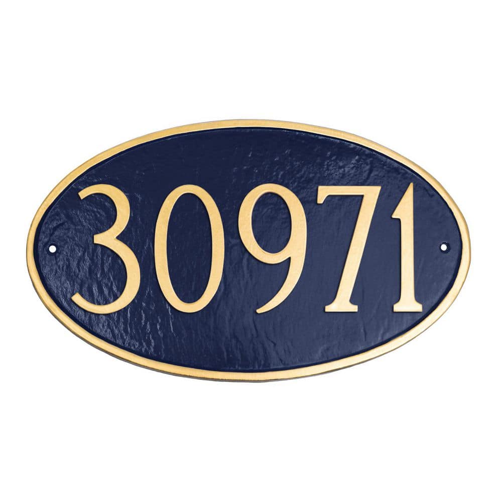 Classic Oval Standard Address Sign Plaque - Navy/Gold product image for price tracking