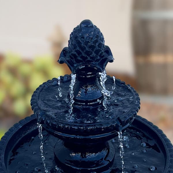 39 in. 2-Tiered Solar Water Fountain, Outdoor, Sand Stone Resin, with Solar Panel and Solar Pump, Birdbath Fountain