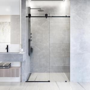 Elan Hart 68 to 72 in. W x 76 in. H Sliding Frameless Shower Door in Matte Black with 3/8 in. (10mm) Clear Glass