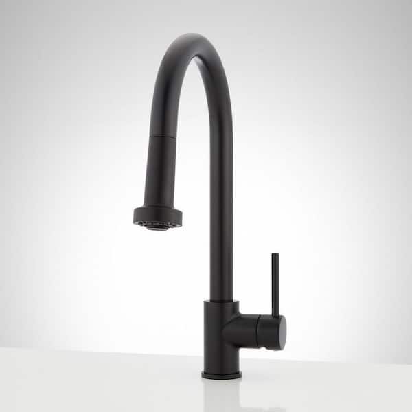 SIGNATURE HARDWARE Ridgeway Single Handle Pull Down Sprayer Kitchen Faucet in Matte Black