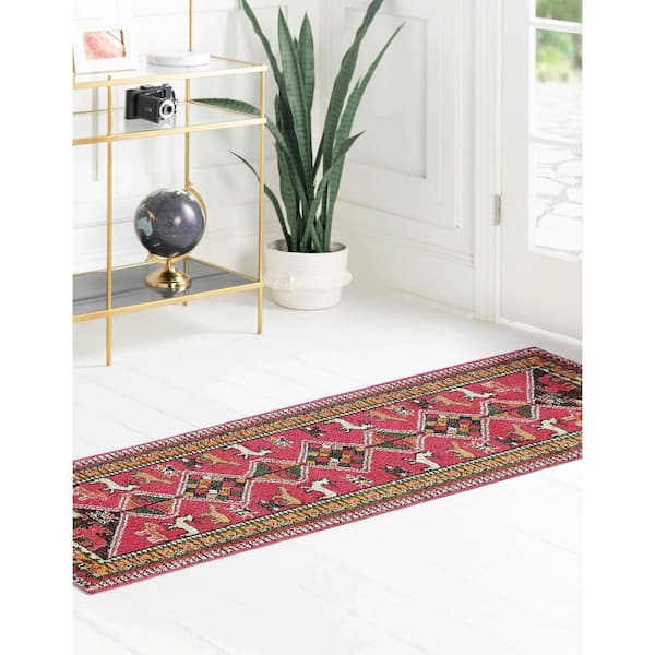 Small Rug Hallway Runner Boho Matt Pink and Blue Rug -  UK