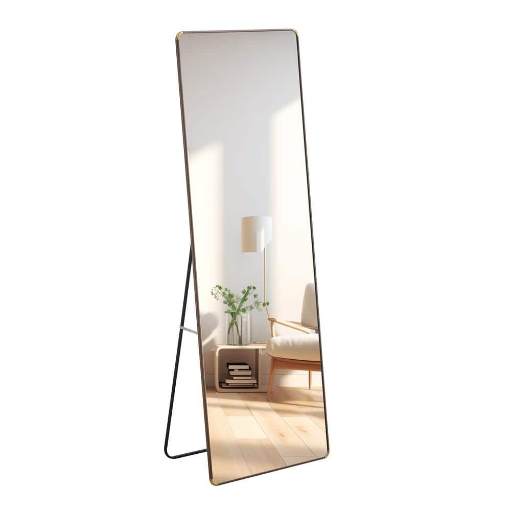 23 in. W x 65 in. H Rectangle Light Brown Framed Floor Standing Mirror, Wal