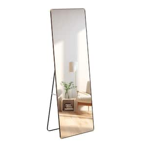 23 in. W x 65 in. H Rectangle Light Brown Framed Floor Standing Mirror, Wall Mounted Mirror for Bathroom, Bedroom