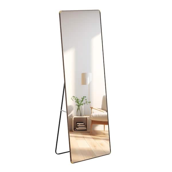 Unbranded 23 in. W x 65 in. H Rectangle Light Brown Framed Floor Standing Mirror, Wall Mounted Mirror for Bathroom, Bedroom