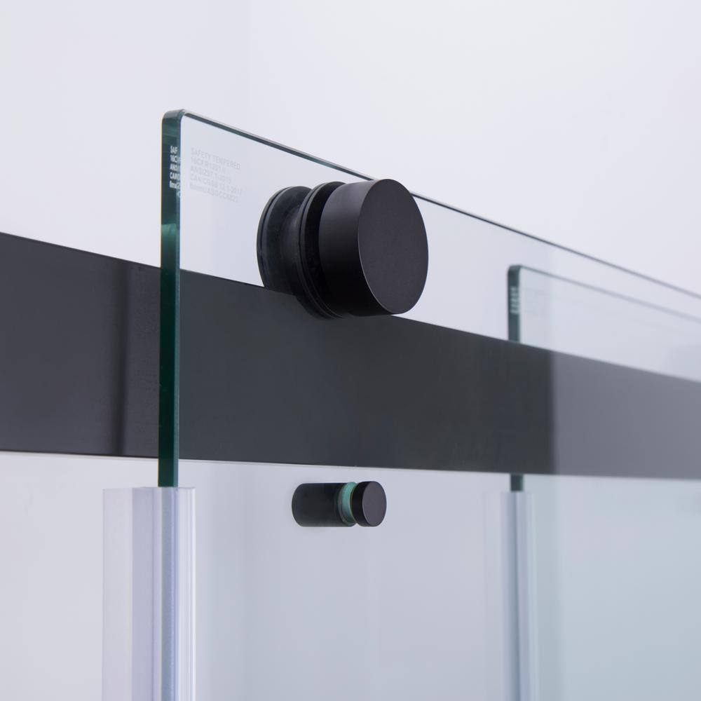 48 x 76 Matte Black Frameless Sliding Shower Door with Clear Glass
