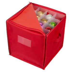 11.81 in. D x 11.81 in. W x 11.81 in. H Red Plastic 64 Count Stackable Cube Storage Bin Christmas Ornament Storage Box