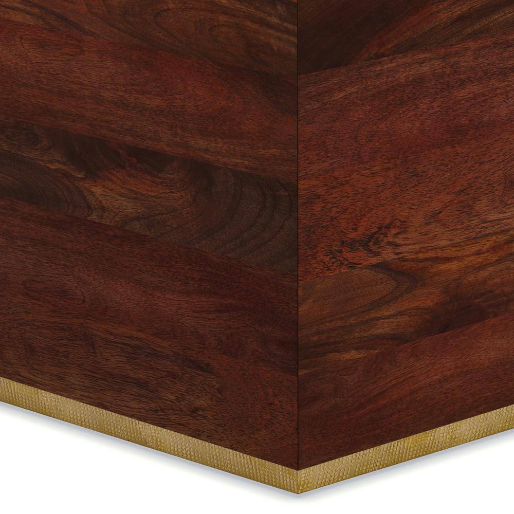 Cognac Brown Solid Mango Wood Square Coffee Table with Brass Trim