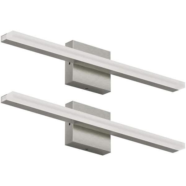 24 in. 2-Light Brushed Nickel Adjustable 5CCT Integrated LED Vanity Light Bar for Bathroom Mirror
