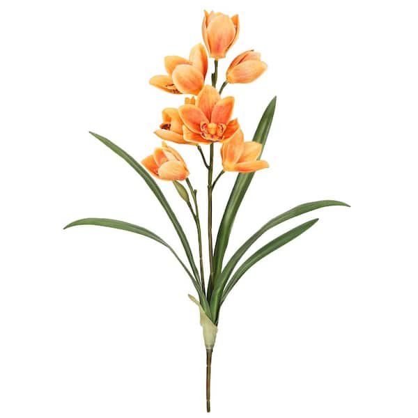 20 in. Orange Artificial Cymbidium Orchid Plant Flower Stem Spray (Set of 2)