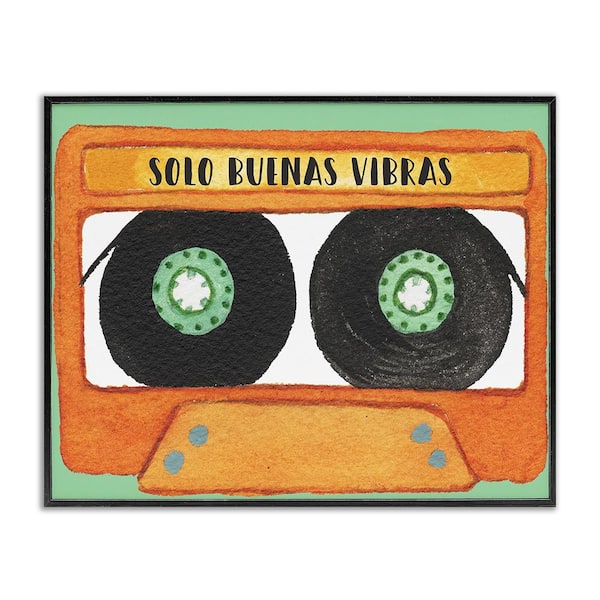 Stupell Industries Only Good Vibes Cassette by Jennifer Pugh Black Framed Music Giclee Art Print 16 in. x 20 in.