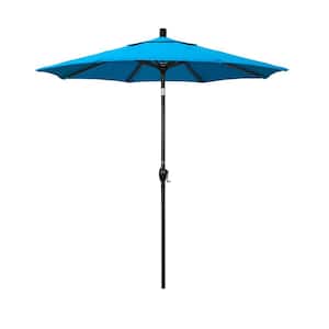7.5 ft. Stone Black Aluminum Push Button Tilt Crank Lift Patio Umbrella in Canvas Cyan Sunbrella