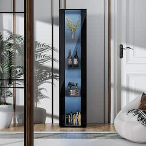 Black Particle Board Side Cabinet with Tempered Glass Shelving and Strip Lamp