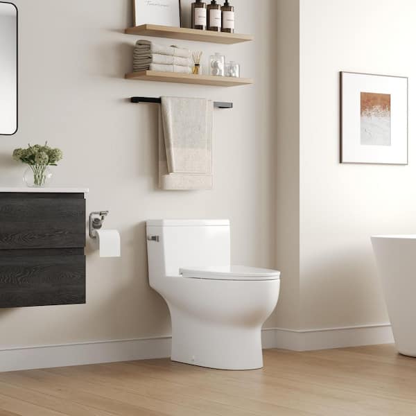 DeerValley Concord 12 in. Rough in Size 1-Piece 1.28 GPF Single Flush Elongated Toilet in White Seat Included