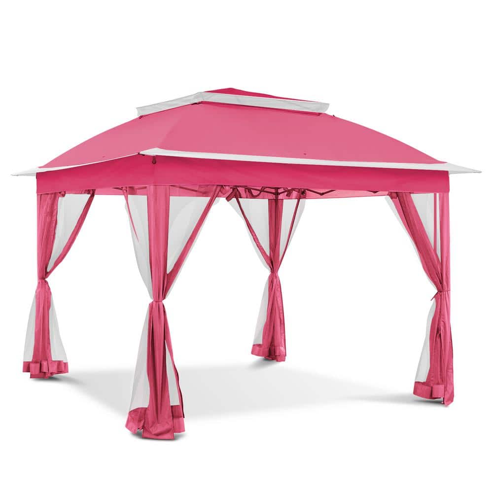 Pink Steel 11x11 Pop-Up Gazebo with Mosquito Netting
