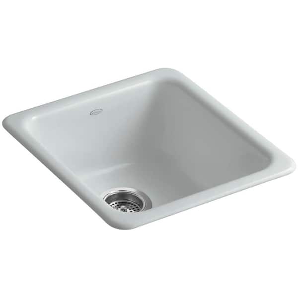 KOHLER Iron/Tones Drop-In/Undermount Cast-Iron 17 in. Single Basin Kitchen Sink in Ice Grey