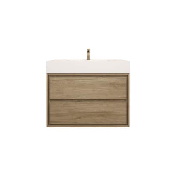 Saggie 36 in. W. x 20 in. D x 28 in. H Single Sink Floating Bath Vanity in White Oak with White Acrylic Top