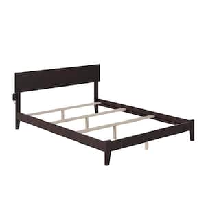 Orlando Espresso Dark Brown Solid Wood Queen Traditional Panel Bed with Open Footboard and Attachable Device Charger