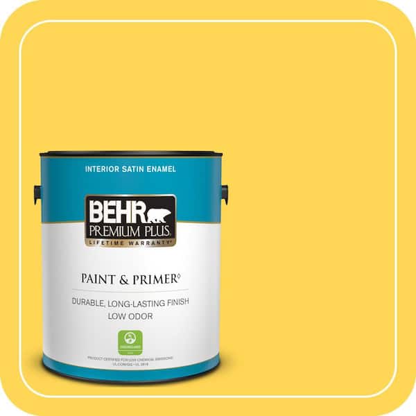 BEHR PREMIUM PLUS 1 gal. #P300-6 Buzz-In Satin Enamel Low Odor Interior Paint & Primer